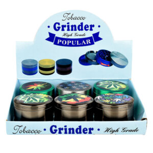 Hemp Leaf Colored Metal Grinder- 4pc/2.5″/Assorted – 6PC DISP